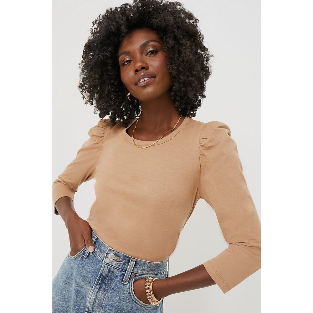 Tuckernuck Pomander Place Vesty Beige Puff Sleeve Cotton Top Small
